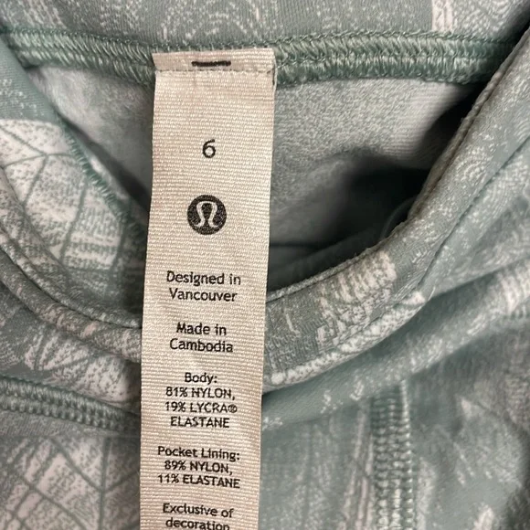 lululemon athletica sage green patterned leggings size 6 - Picture 5 of 8